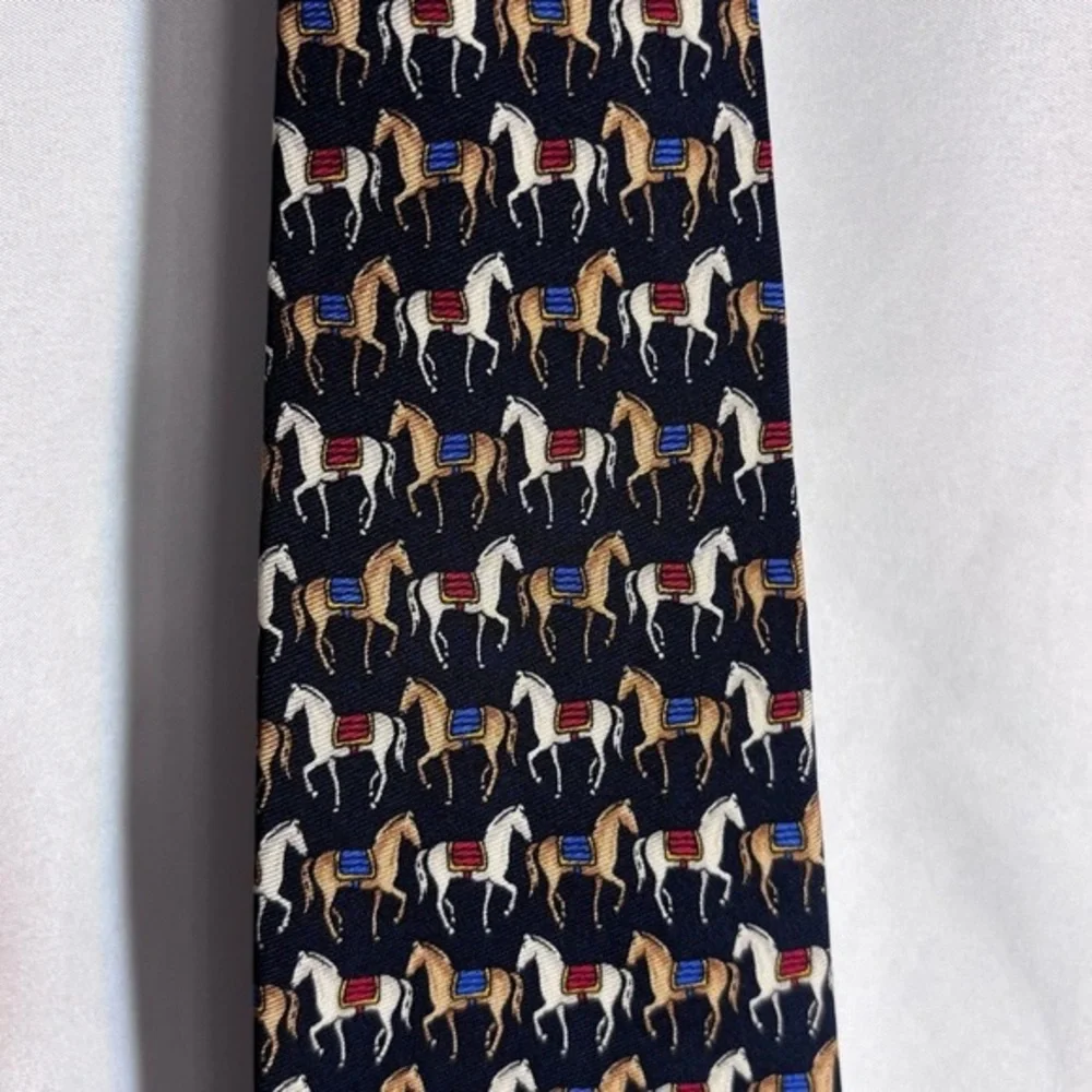 Men's Navy Horse Motif Silk Tie - Unbranded